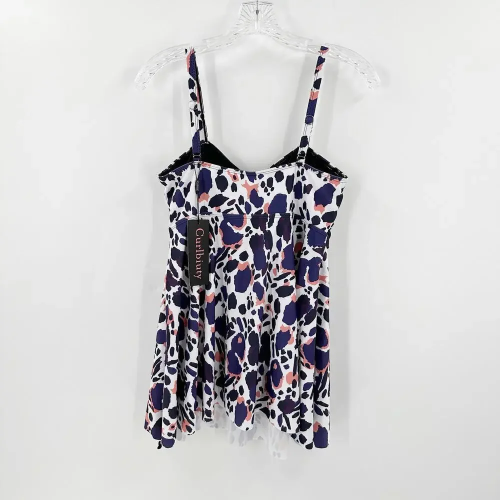 NWT Curlbiuty White Printed Sweetheart Neck Padded Swim Tankini Top Size Medium - Picture 3 of 12